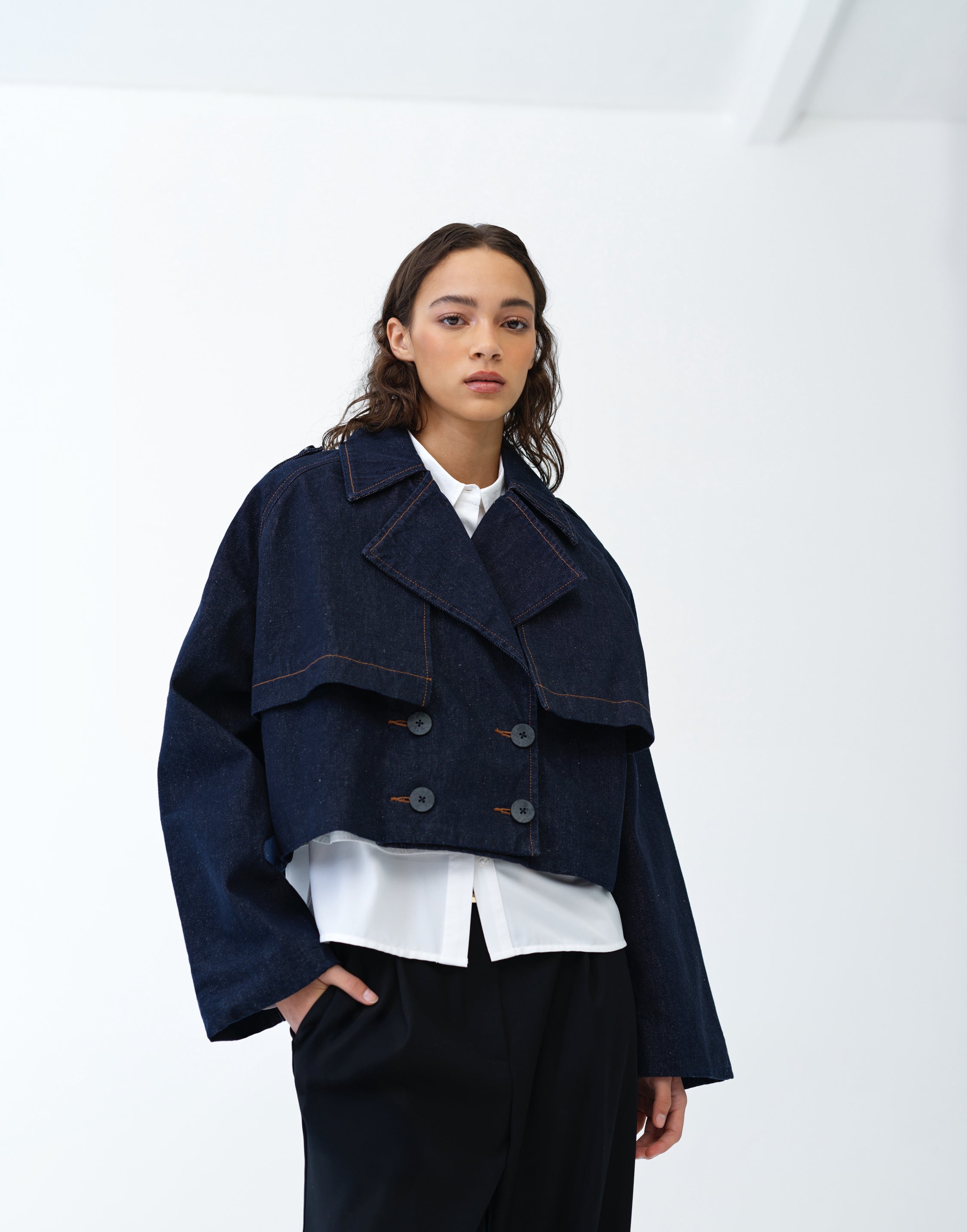 Rosemont Denim Cropped Trench Coat