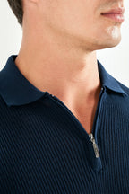 Rosemont Atelier| Blue Ribbed Zip Polo