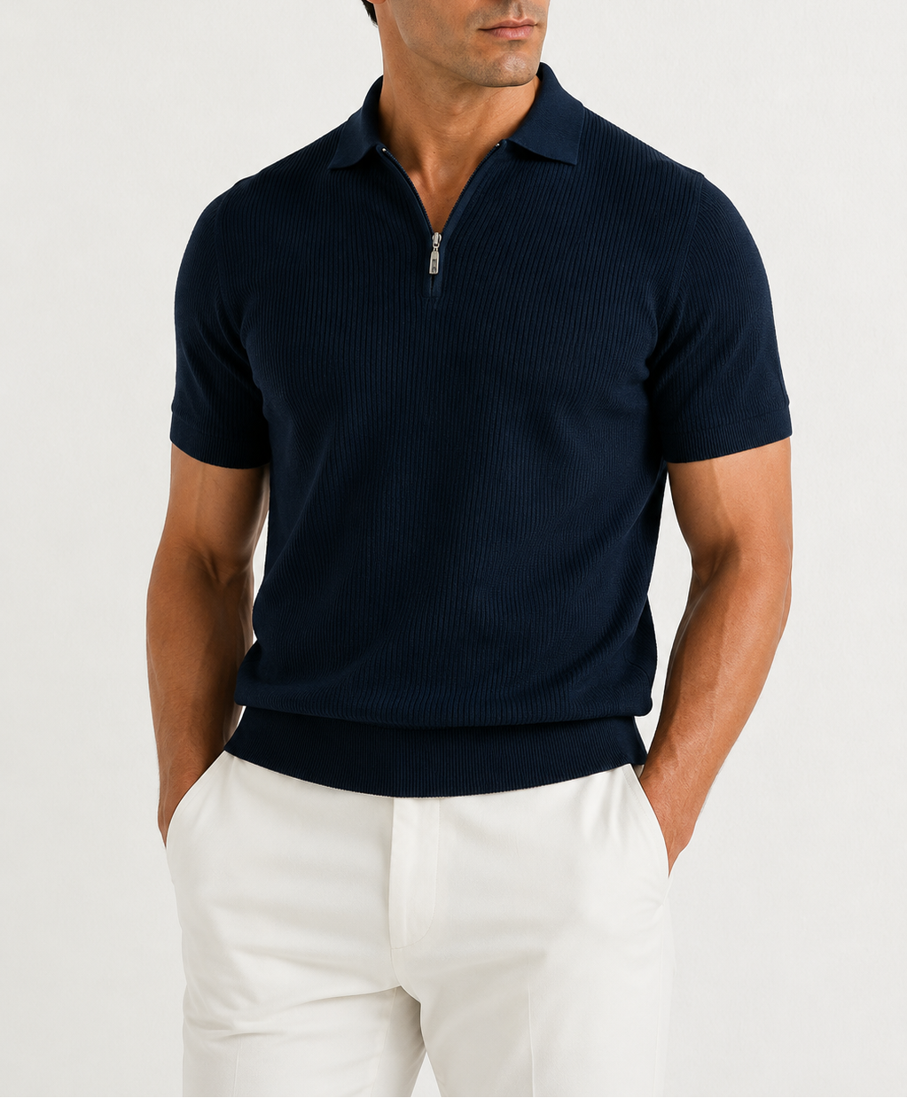 Rosemont Atelier| Blue Ribbed Zip Polo