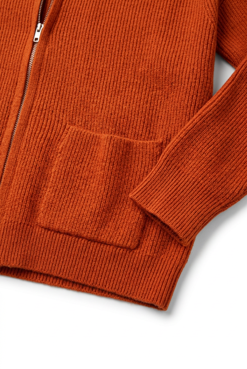 Detail zak en manchet oranje vest