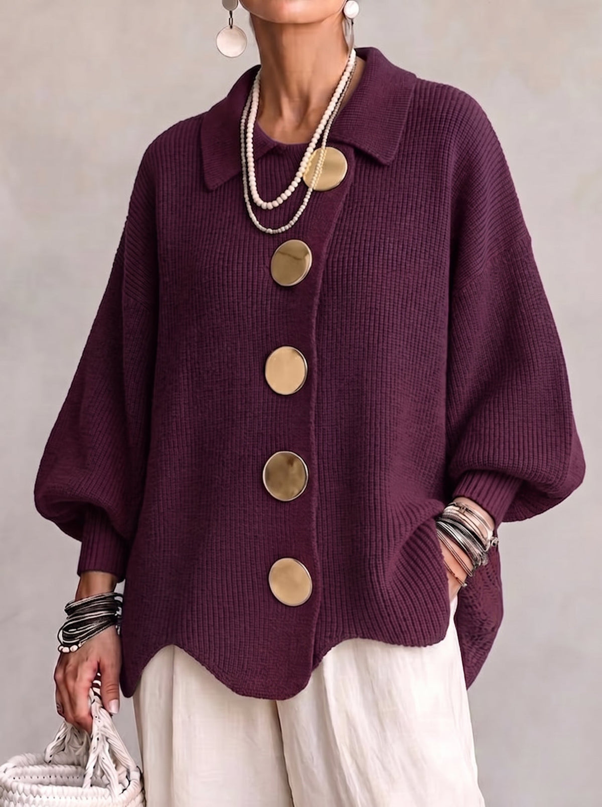 The MontClaire | Collared Cardigan With Metal Buttons
